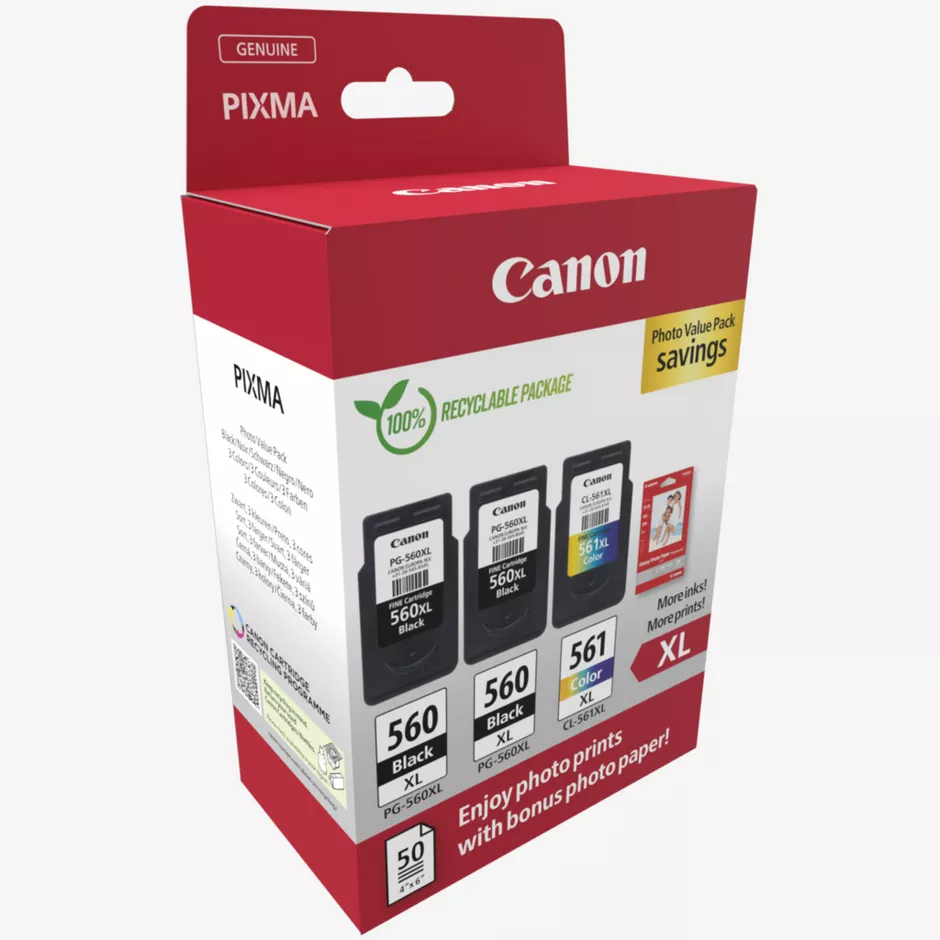 Conjunto 2 Tinteiros Canon PG-560XL / CL-561XL Original (3712C006)