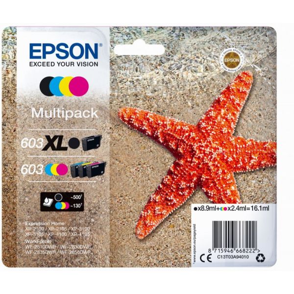 Multipack 4 Tinteiros Epson 603XL / 603 Originais (C13T03A94010)