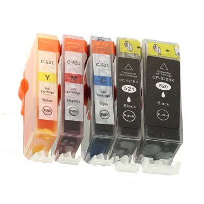 Conjunto 5 Tinteiros Canon Compatíveis PGI-520BK/CLI-521BK/CLI-521C/CLI-521M/CLI-521Y