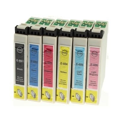 Conjunto de 6 Tinteiros Compatíveis Epson T0801/2/3/4/5/6