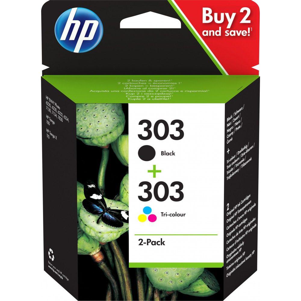 MultiPack 2 Tinteiros HP 303 Preto / Tri-color Originais 3YM92AE