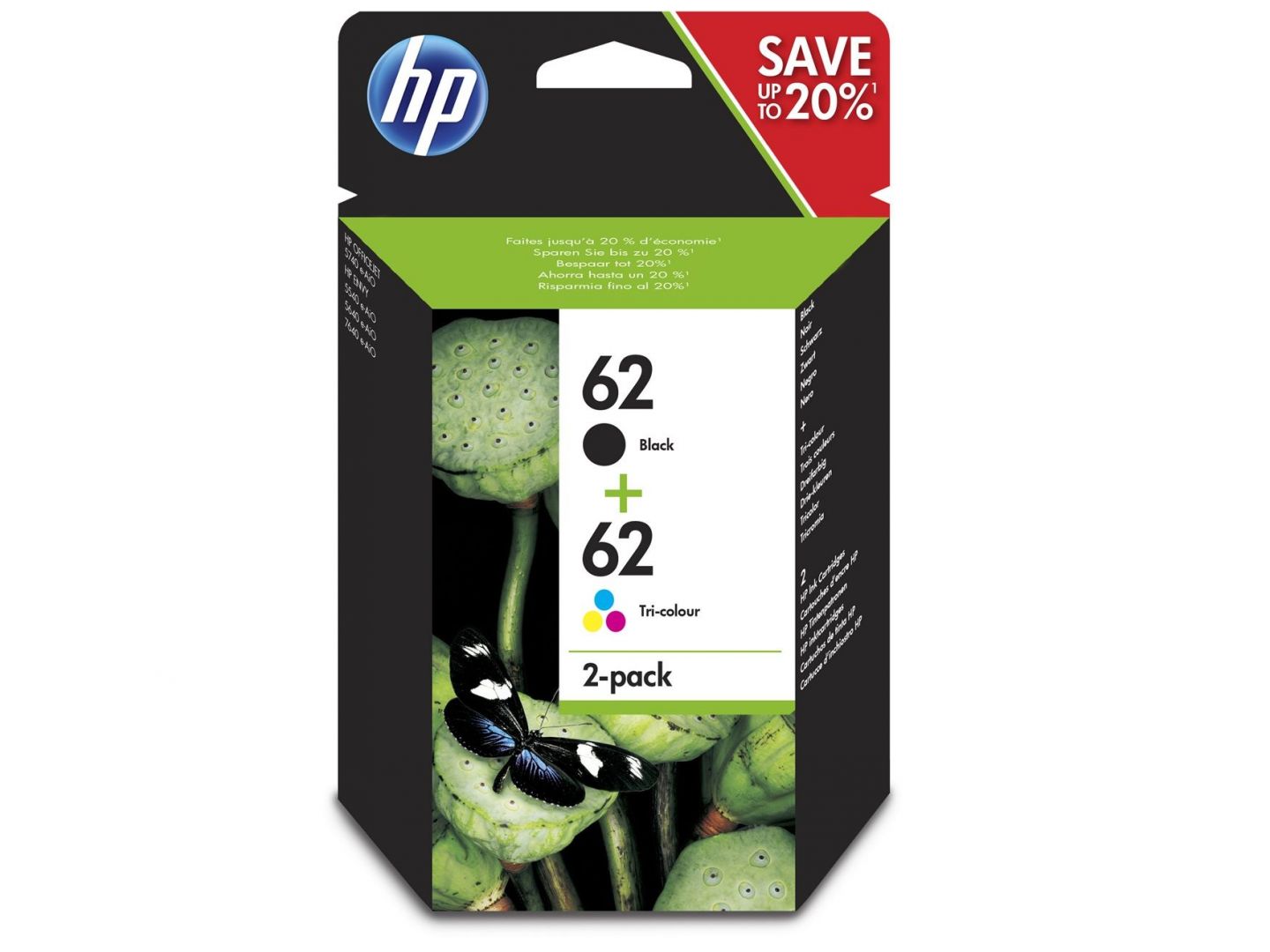 MultiPack 2 Tinteiros HP 62 Preto/Tri-color Originais N9J71AE